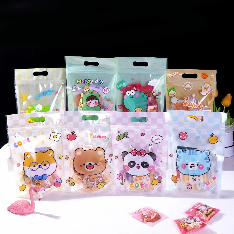 50pcs Cartoon Food Packaging Ziplock Bags Stand Up Candy Snack Cookies Storage Bag Kids Plastic Self-sealing Pouches Packag Bags
