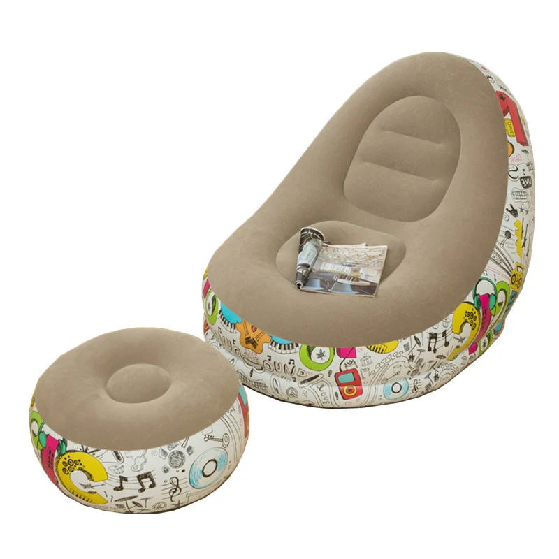 

Large Lazy Inflatable Sofa Chair Flocking Inflatable Recliner With Footstool Graffiti Lunch Recliner For Outdoor Garden Camping