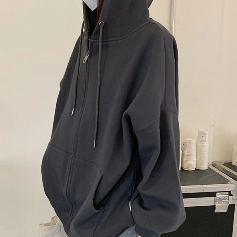 2023 Spring Autumn New Cardigan Women Coat Winter Plus Fleece Thicken Brushed Cardigan Hooded Commuter Short Loose Hoodie