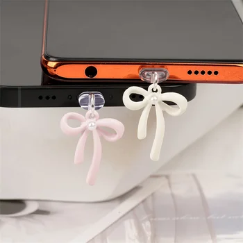 Coreano carino Bowknot Perla per il telefono Tappo antipolvere Porta di ricarica Spina per iPhone Android Tipo-C Tappo di protezione antipolvere Accessorio