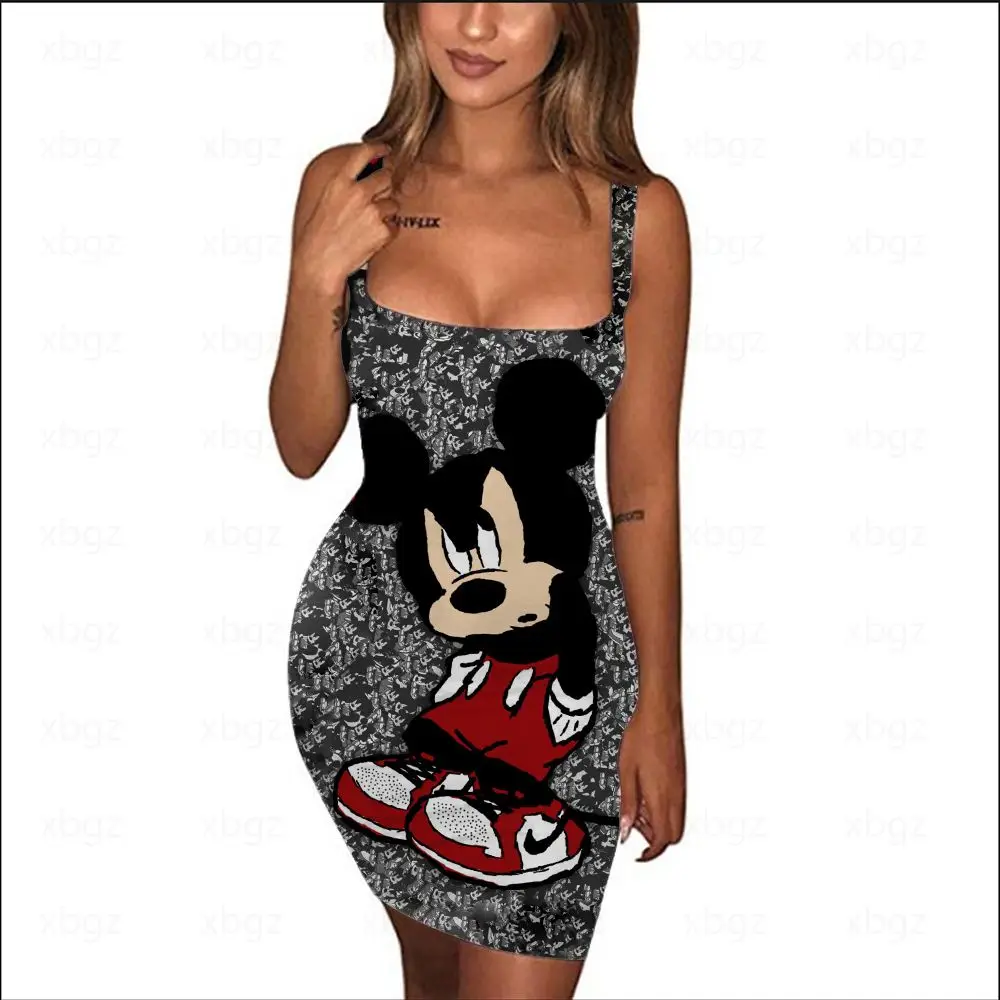 

Minnie Mouse Sexy Cartoon Fashion Sleeveless Sling Party Dresses for Women 2022 Disney Top Women's Dress 3D Print Elegant Woman