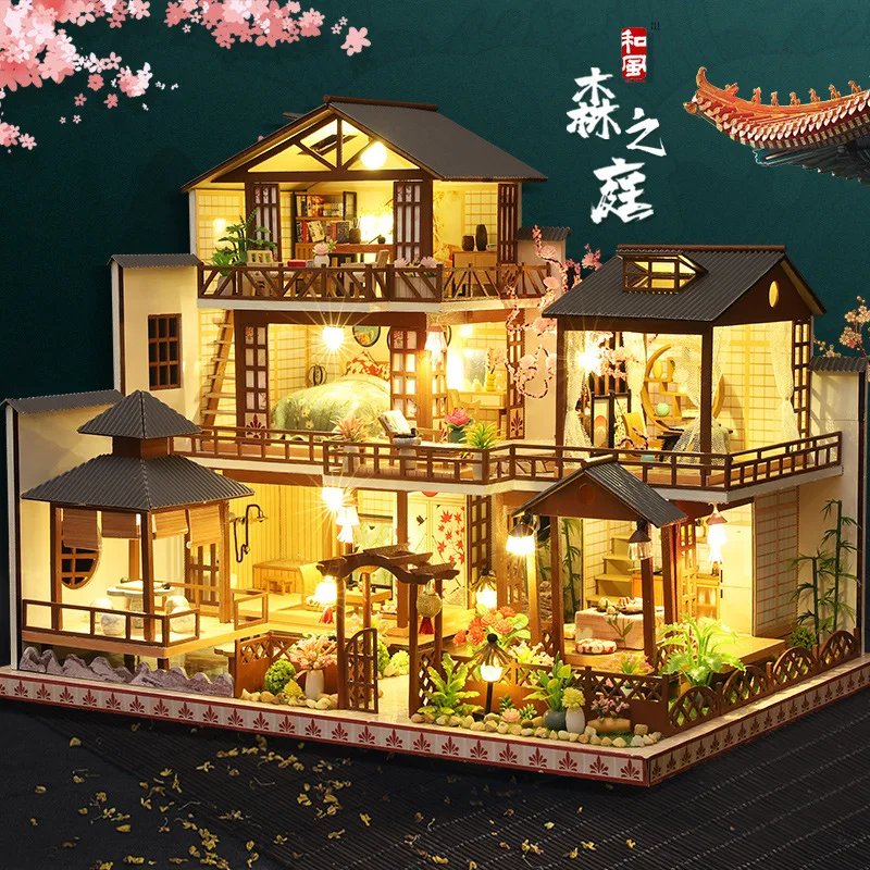 

New antique architectural model DIY cabin wooden handcrafted large villa toy creative gift desktop bedside table ornaments