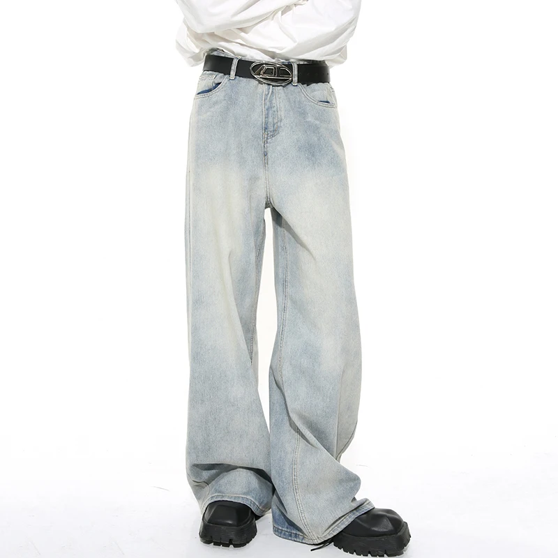 IEFB Washed Male Jeans Korean Fashion Worn Out Gradient Color Men's Denim Straight Pants Men Wide Leg Trousers Spring New 9C4502 2
