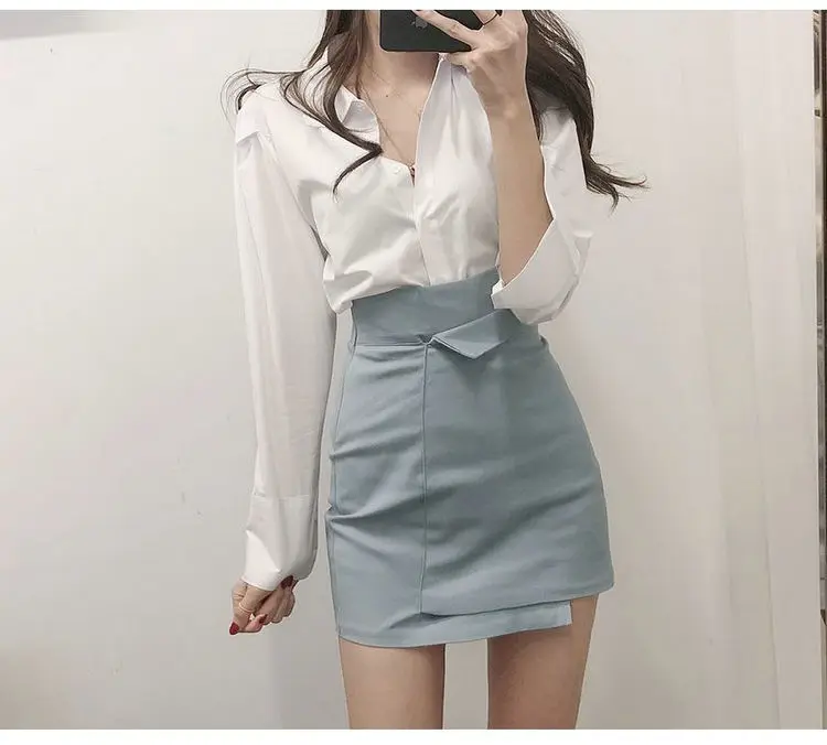 short skirt Casual Women's White Irregular A-line Hip Skirt High Waist Slim Solid Short Above Knee Mini Skirt Trendy Sweet Preppy Style XL black midi skirt