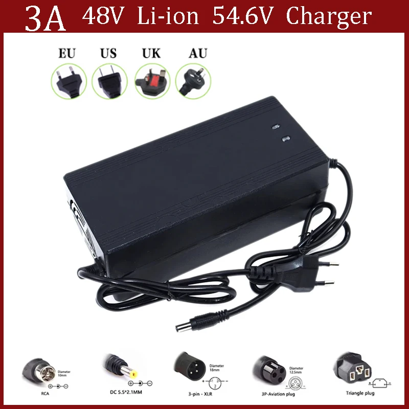 Зарядное устройство 54,6 В, 3 А, подходит для литиевого аккумулятора 48 В, 3 А, зарядное устройство подходит для зарядного устройства Kugoo M4 C1 G2 Pro KugooKirin M4 Pro