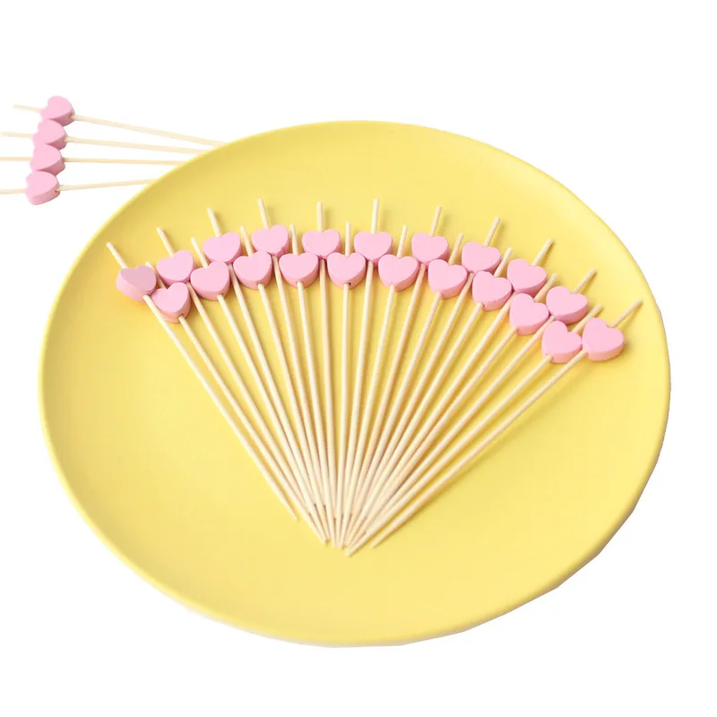 1 Set Red Heart Fruit Sticks Disposable Bamboo Sticks Valentines Day Party Supplies Wedding Bridal Shower Birthday Decor