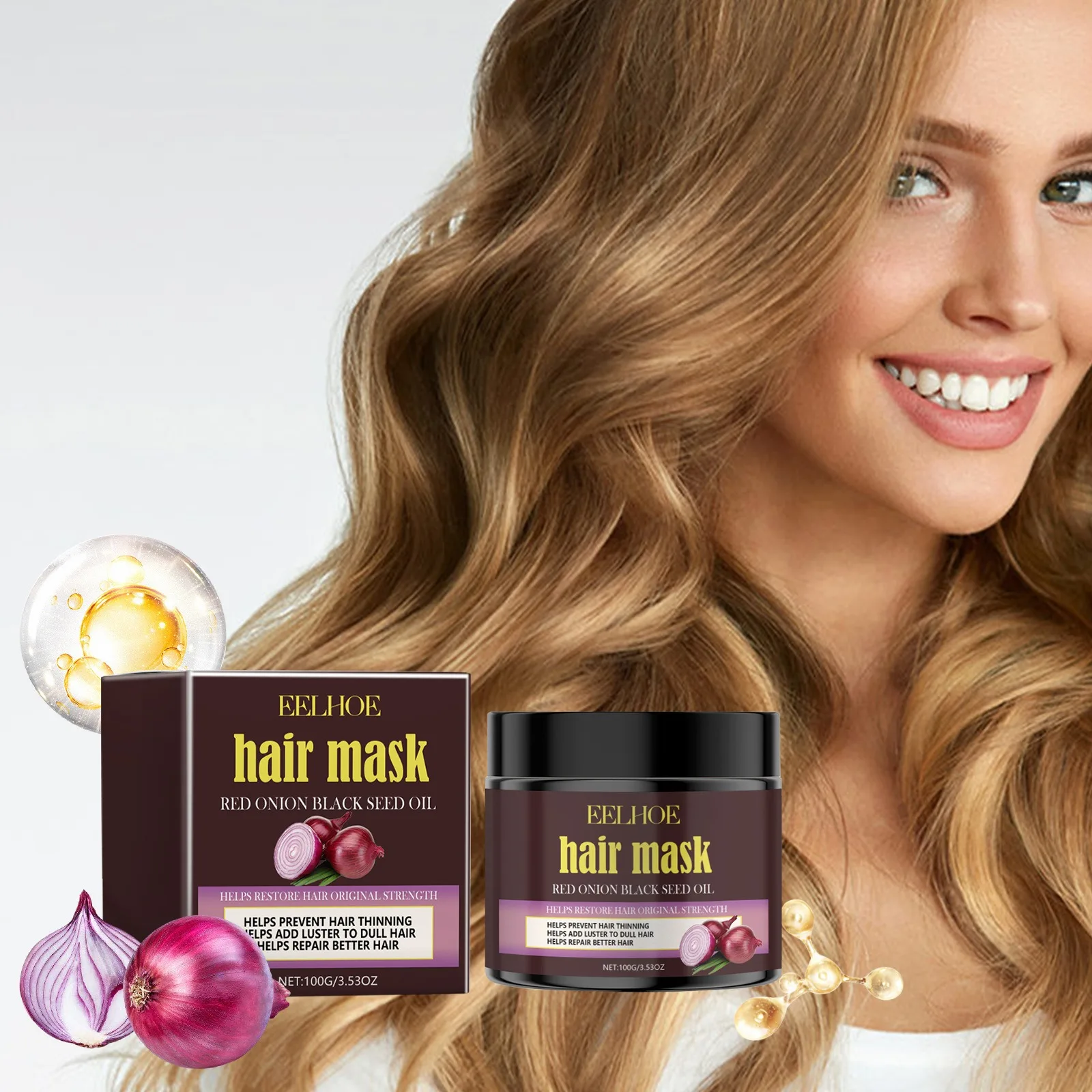 Red Onion Black Seed Oil Hair Mask - Deep Conditioning Hair Mask for Dry Damaged Hair Moisturizing & Strengthening Formula