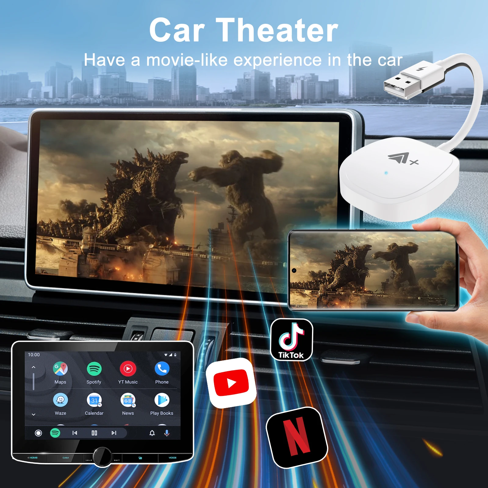 Wireless Video Android Adapter Playable Youtube/Netflix etc Compatible All Car Models With USB/Type-C For Android Mobile Phone