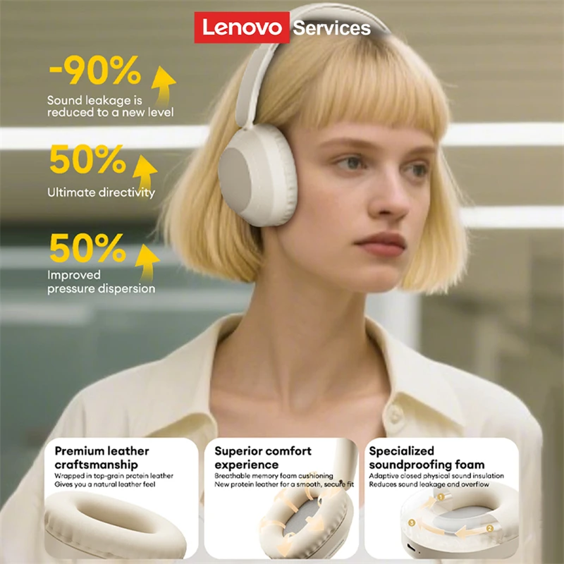 Lenovo Le601 Anc Wireless Headphones Bluetooth 5 4 Hi Res Audio Over Ear Headset 43db Hybrid Active Noise Cancellation Earphones, Alina Gadgets