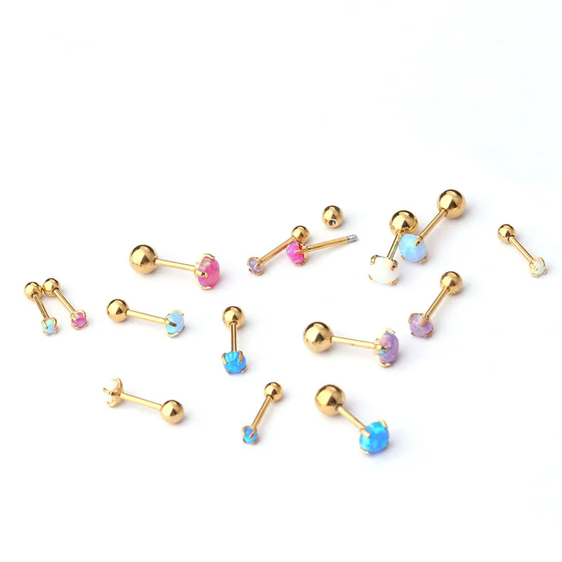 Stainless Steel Blue Opal Stud Earrings - Minimalist Cartilage Jewelry