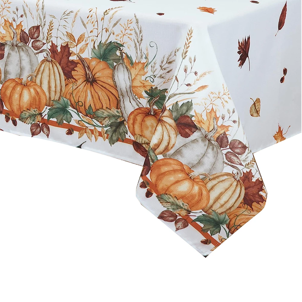 

Thanksgiving Autumn Harvest Bordered Rectangle Tablecloth Kitchen Table Decoration Reusable Waterproof Tablecloth Party Decor