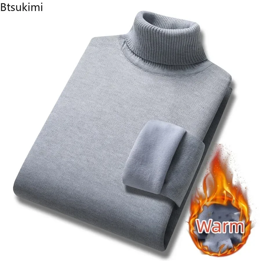 New Basic Warm Sweater for Men Winter Casual Pullover Warm Turtleneck Sweater Velvet Thick Solid Slim Bottoming Shirt Homme turtleneck sweater basic sweater