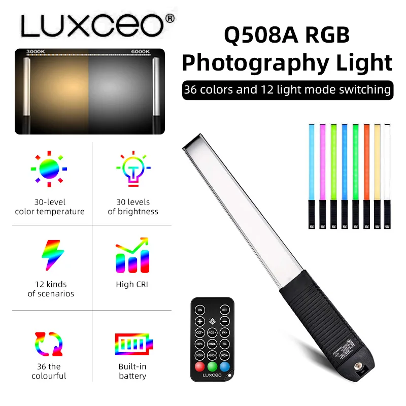 LUXCEO Q508A RGB Светодиодная лампа для видеосъемки палочка с дистанционным управлением 3000K-6000K 36 цветов освесветильник для фото палочка для Youtube TikTok Vlog