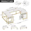L Shaped Desk with Power Outlets & LED Lights, Reversible Computer Desk with Drawers & Storage Shelves, Large U Shaped Desk 5