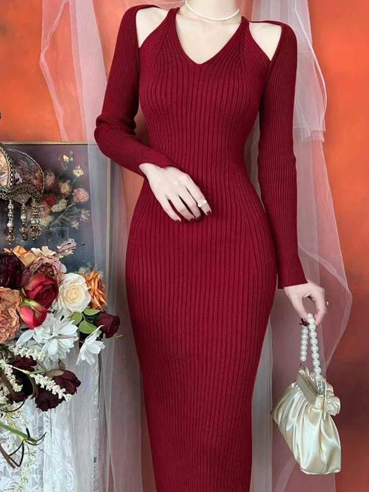 💥Schlichtes, elegantes, sexy, seidiges Langarmkleid main image 1