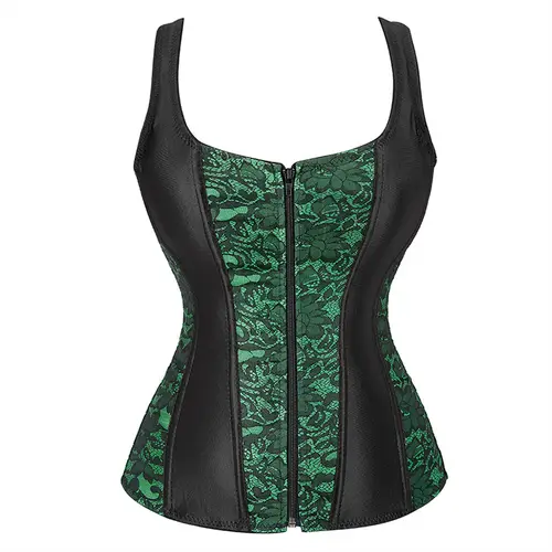 Women Corset with Straps Black Overbust Corset Plus Size Floral Jacquard Corset Zipper Top Gothic Steampunk Corset Bustier - Image 22