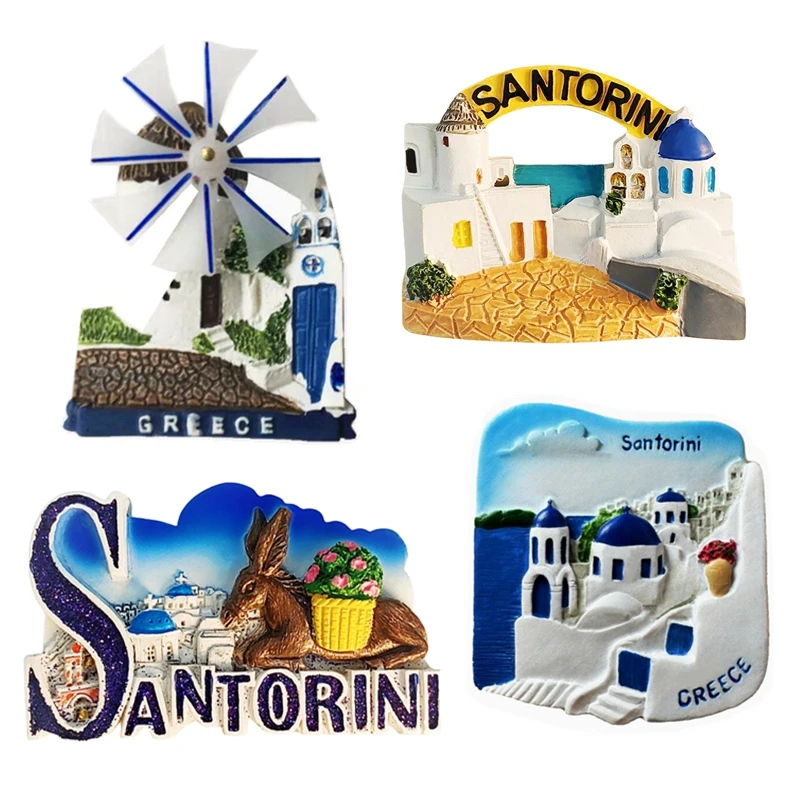 

Greek Santorini Donkey Windmill Handmade Painted 3D Fridge Magnets Tourism Souvenirs Refrigerator Magnetic Stickers