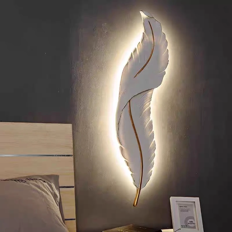 

Indoor Nordic Decorative Modern Luxury Lamp Bedroom LED Feather Wall Sconces Bedside Living Room Simple Lighting