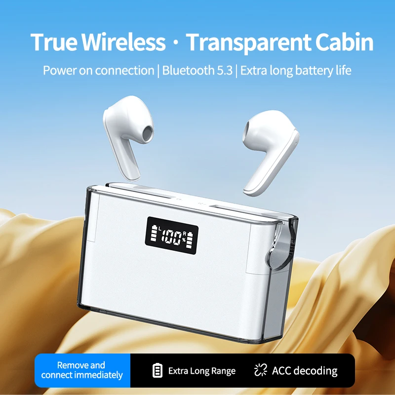 TWS беспроводные Bluetooth-наушники TM11, наушники-вкладыши с прозрачным цифровым дисплеем, гарнитура с зарядным боксом для батареи, наушники