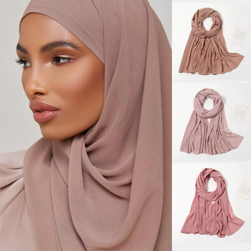 High Quantity Georgette Crepe Hijabs Crinkle Chiffon Scarf Women