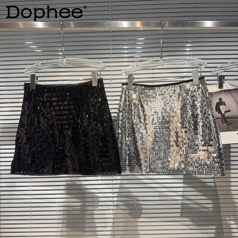 

Women's Clothing 2023 Summer New Style Streetwear Black Short Skirts Hot Girl Lady Full-Body Sequined Shiny Hip Y2k Mini Skirt