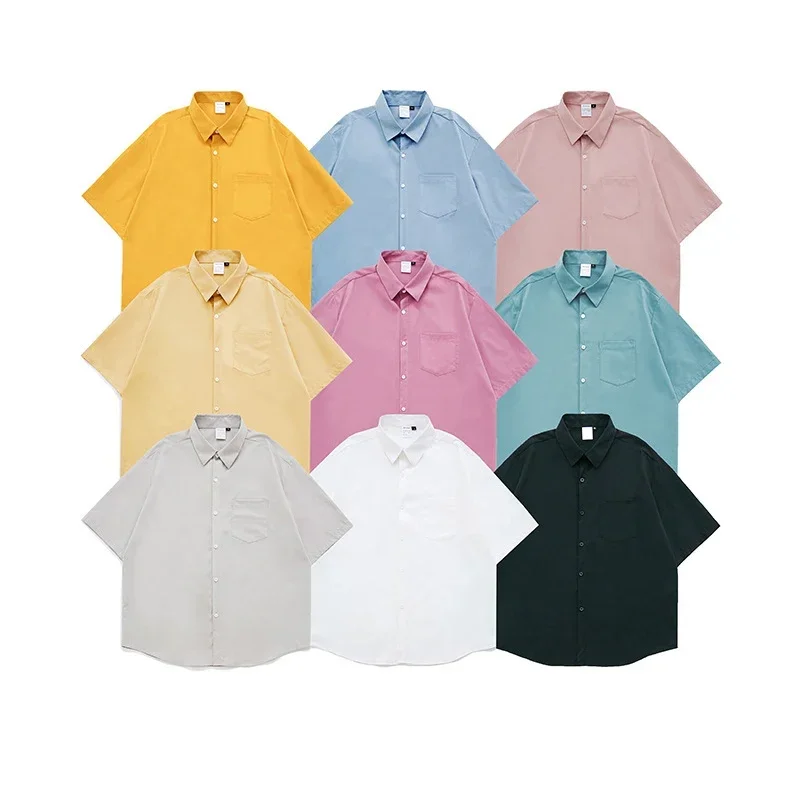 

2023 Korean Summer New 10 Color Solid Shirt Men's Loose Unisex Couple Short Sleeve Shirt