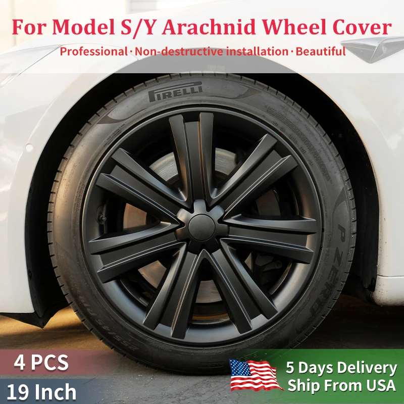 Wheel Hub Covers Wheel Hub Caps 4PCS Hubcap Design for Tesla Model S/Model Y 19 Inch Arachnid Wheel Cover Replacement
