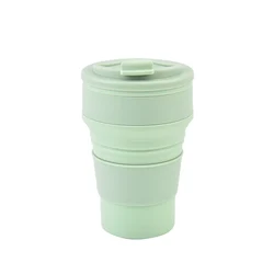 Collapsible Silicone Travel Mug with Cover - Portable 350ML/500ML喝水杯 for Outdoors, Coffee, and Tea (Green)