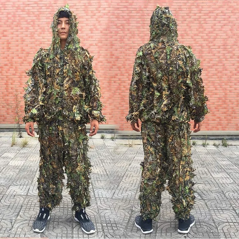 Ropa de camuflaje biónica para hombre, trajes Ghillie de hojas 3D, entrenamiento CS, trajes de caza para disparar al aire libre