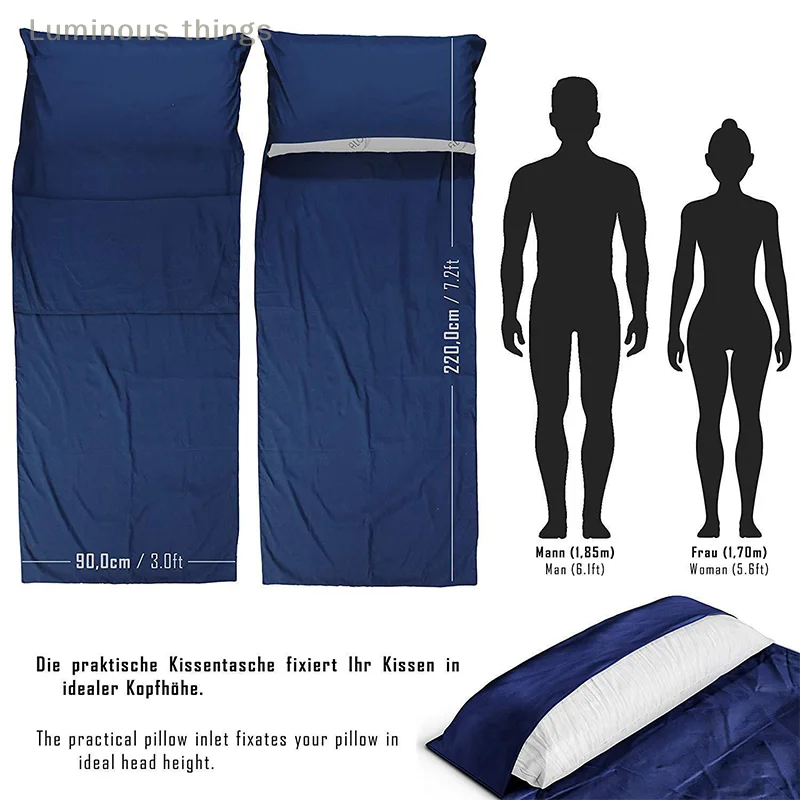 Sleeping Bag Liner Silk Soft with Pillow Pocket Portable Lightweight Camping Travel Sheet for Hotels