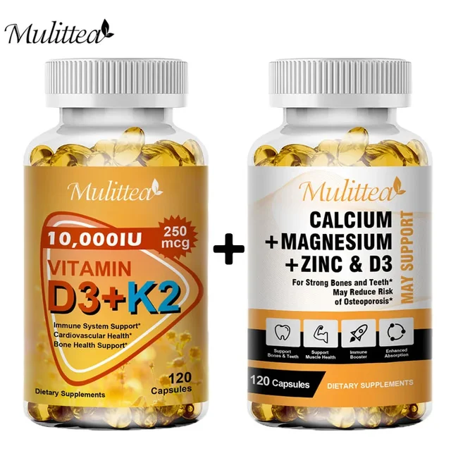 Mulittea ขายร้อนแคลเซียมและแมกนีเซียม & D3K2 Capusles สนับสนุนกระดูกและกล้ามเนื้อสุขภาพเติมเต็มข้อความเครียดและความวิตกกังวลบรรเทา 1