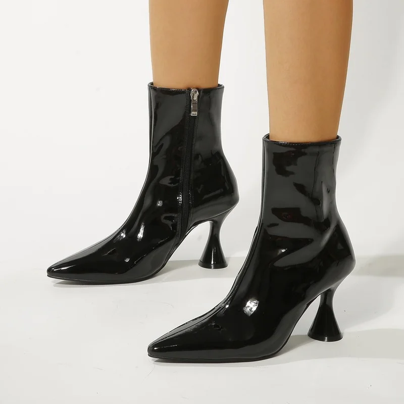 Women Boots High Heels Zipper Shoes Winter Footwear Boots Women Stiletto 2022 Rock Autumn Ankle Pointy Ladies Rubber Flock Basic