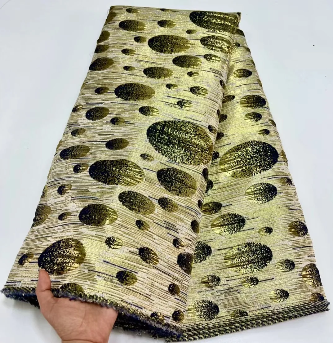 

New Arrival African Brocade 5 Yards Lace Fabric Nigerian High Quality Jacquard Gild Lace Fabric For Women Evening Dress Sewing