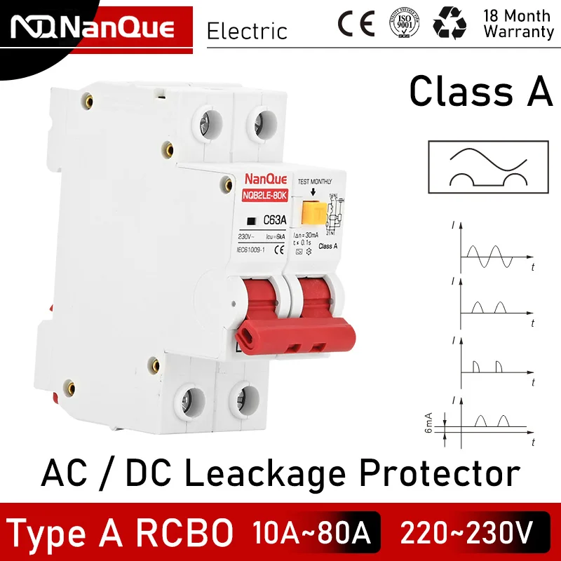 Type Een Rcbo Dc Leackage Protector Klasse Een Rcd Mini Aardlekschakelaar Dpn Ac Dc 230V 110V 10A 16A 25A 32Amp