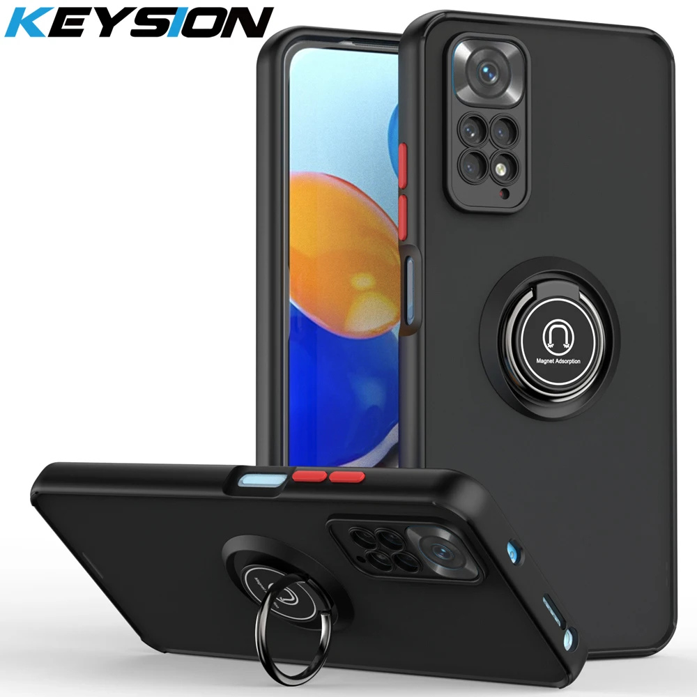KEYSION Matte Case for Redmi Note 11 11S 11 Pro 5G Global Transparent Ring Shockproof Phone Back Cover for Redmi Note 11_voghion.com