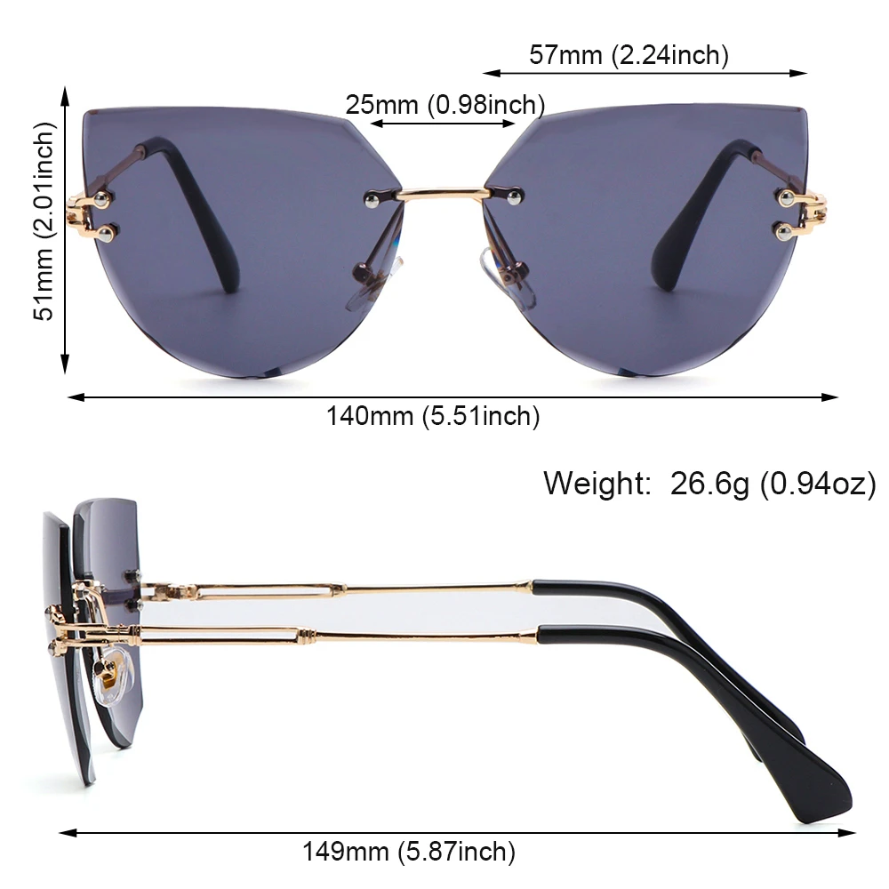 Sexy Rimless Cat Eye Sunglasses Luxury Design Women Metal Sunglasses Fashion Shades UV400 Protection Eyewear 1pc polarized sunglasses,sports sunglasses,sport sunglasses,metal sunglasses