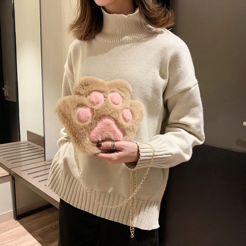 Coin Purse Cute Bear Paw Girls Chain Zipper Shoulder Bag for Children