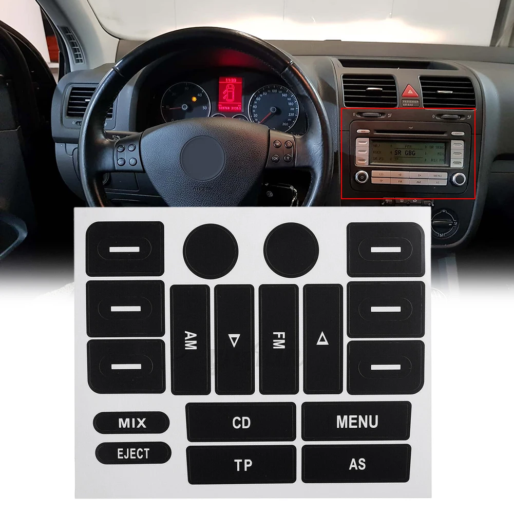 1x Automobile Radio Button Repair Sticker Car FM Radio Button Repair Decal New For Golf MK5 & For Passat
