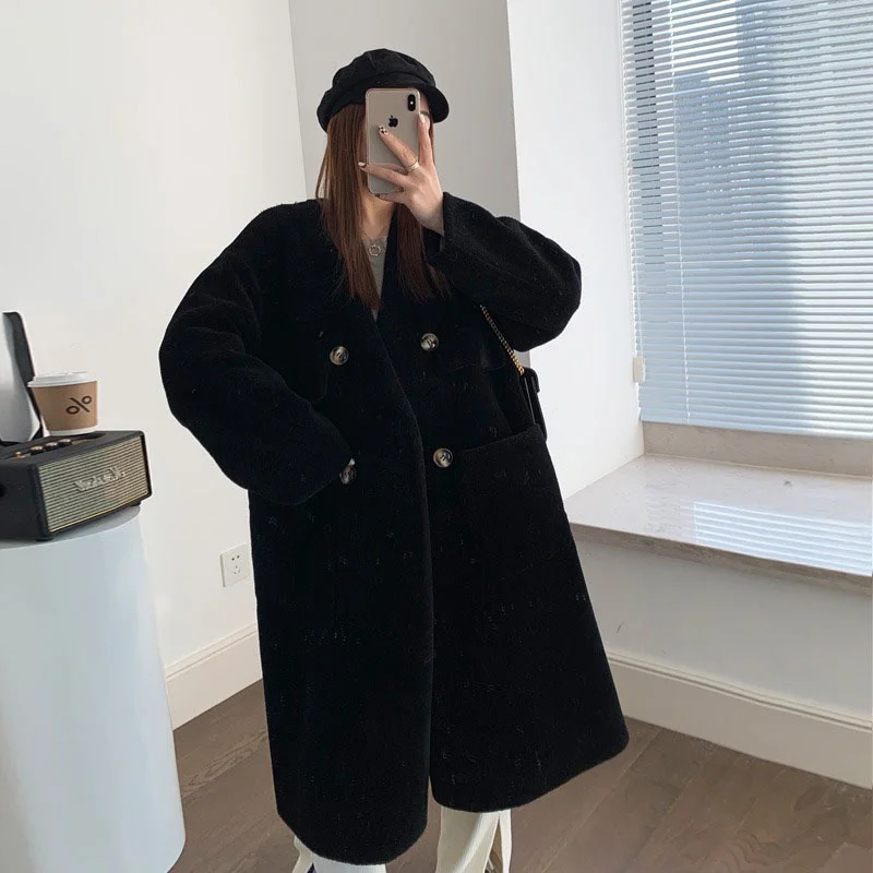 2023 Women's New Winter Korean Coat Fashion Long Lamb Wool Warm Fur Coat Thick WIndproof Slim Temperament Coat