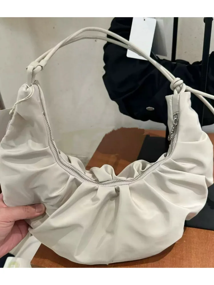 Fashion Pleated Handlebags for Women PU Leather Solid Color Leisure Armpit Bag Shopping Shoulder Bags Dumpling Handbag