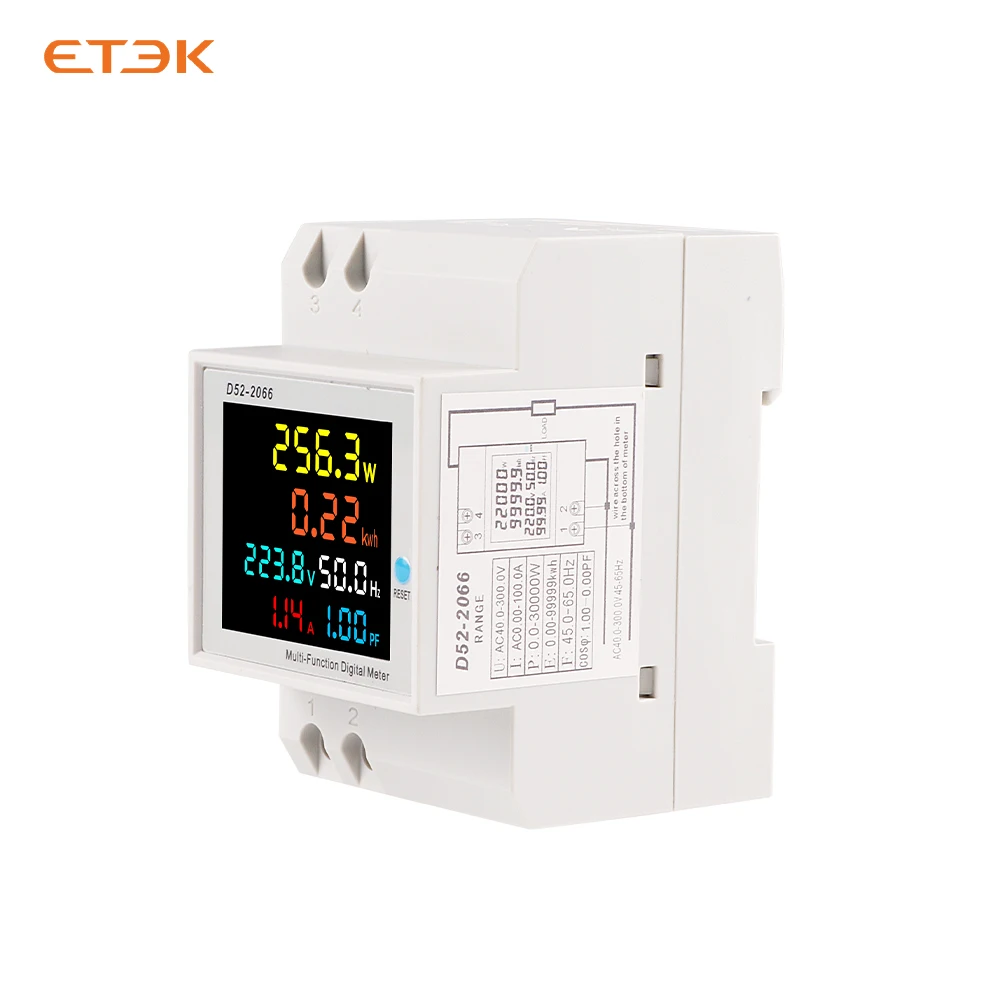 6in1 Din Rail AC monitor 110V 220V 380V 100A Voltage Current Power Factor Active KWH Electric Energy Frequency Meter EKD52 digital voltmeter