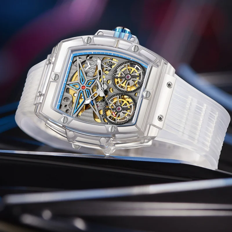 Orologio Meccanico Automatico Uomo Tourbillon - Quadrante Scheletrato Trasparente, Cinturino In Pelle, 30M Impermeabile - 4