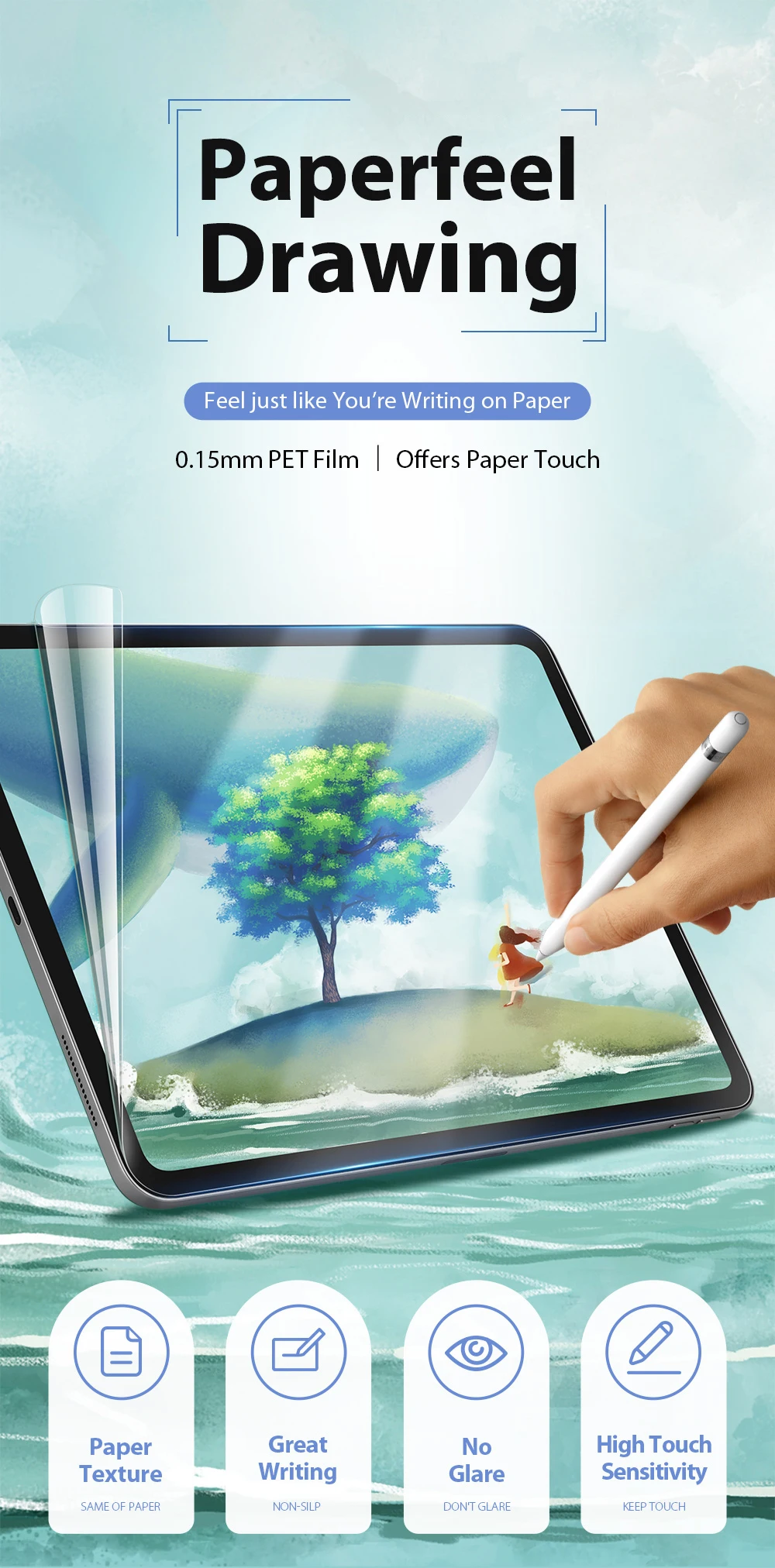 NEWCE Paper Like Screen Protector Film Matte PET Painting Write For Apple iPad 9.7 Air 2 3 4 10.5 10.9 2020 Pro 11 10.2 7th 8th touch pen for android