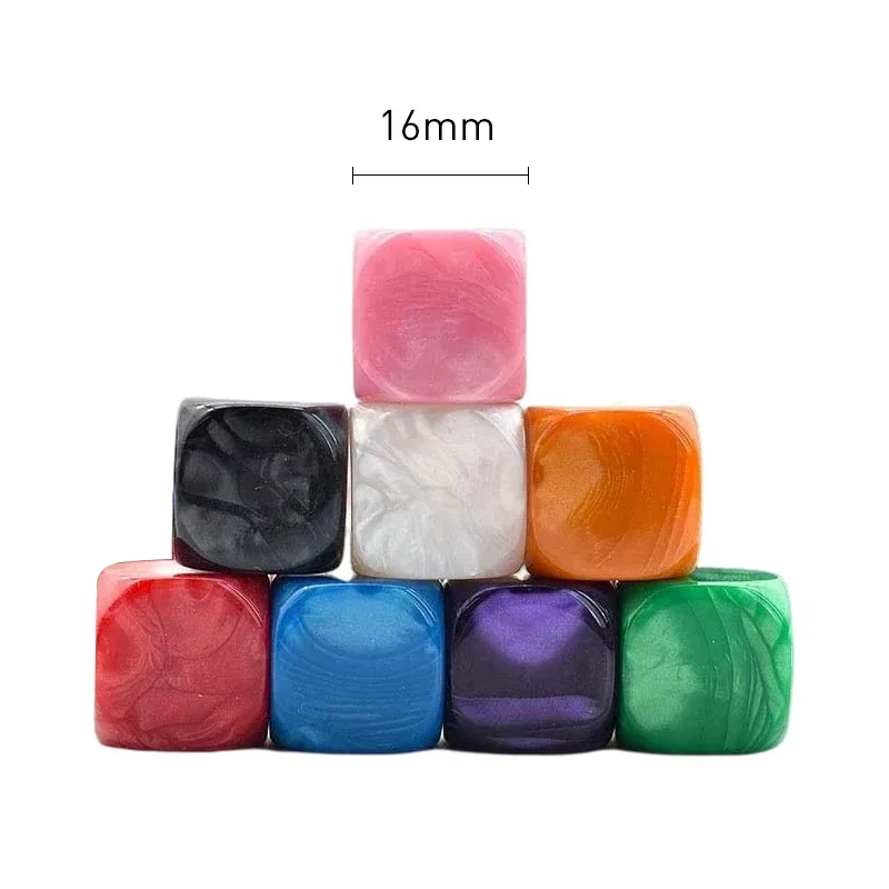 New 48pcs Acrylic Six-sided Blank Dice 16mm Color Pearl Pattern Round Role DIY Games Printing Dices Funny Board Games Accessory