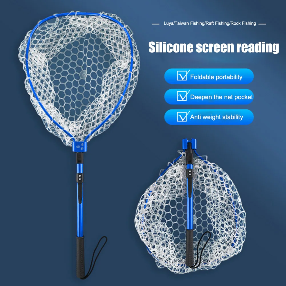 Foldable Fish Landing Net with Aluminum Handle 8MM Mesh Rubber