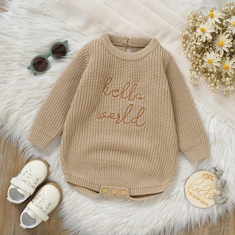  긴팔 바디 수트, 가을  소년 소녀 점프 수트, 니트 어린이 의류, 패션 자수 문자 0-18M 롬퍼