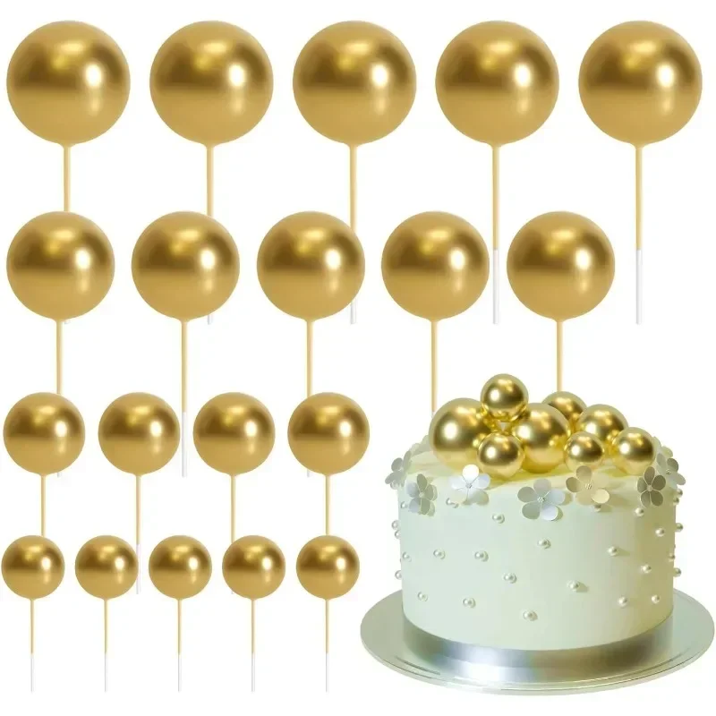 20PCS Ball Cake Topper Decorations Gold Blue Pink Cake Balls Baking DIY Decoration Birthday Wedding Cake Insert Toppers Decor