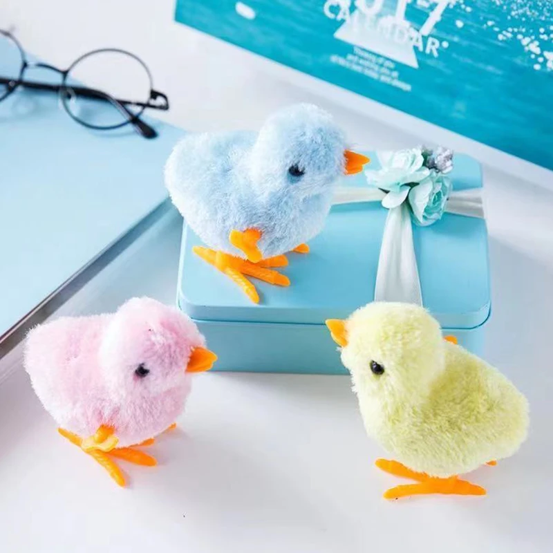 Jumping Walking Hopping Cartoon Plush Chicken Clockwork Cat Interative Playing Toy Wind Up Chick Clockwork Toys Infant Toy Gifts