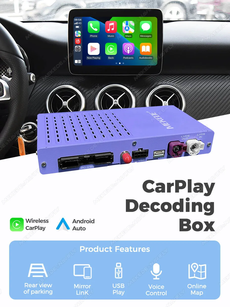 Drahtloser Carplay Android Auto Decoder Box für Benz A B C E Klasse GLA CLA GLC GLK W176 W204 W205 W246 W212 NTG4.0 NTG4.5 NTG5.0 – Detail 1
