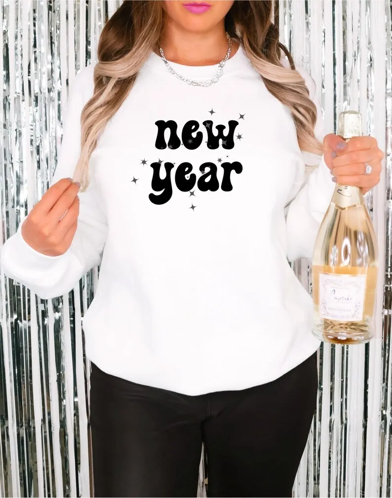 New Year Sweatshirt Cute Funny New Year Party Shirt Coquette Trendy Aesthetic Crewneck Pullover Kawaii Winter Women Clothes